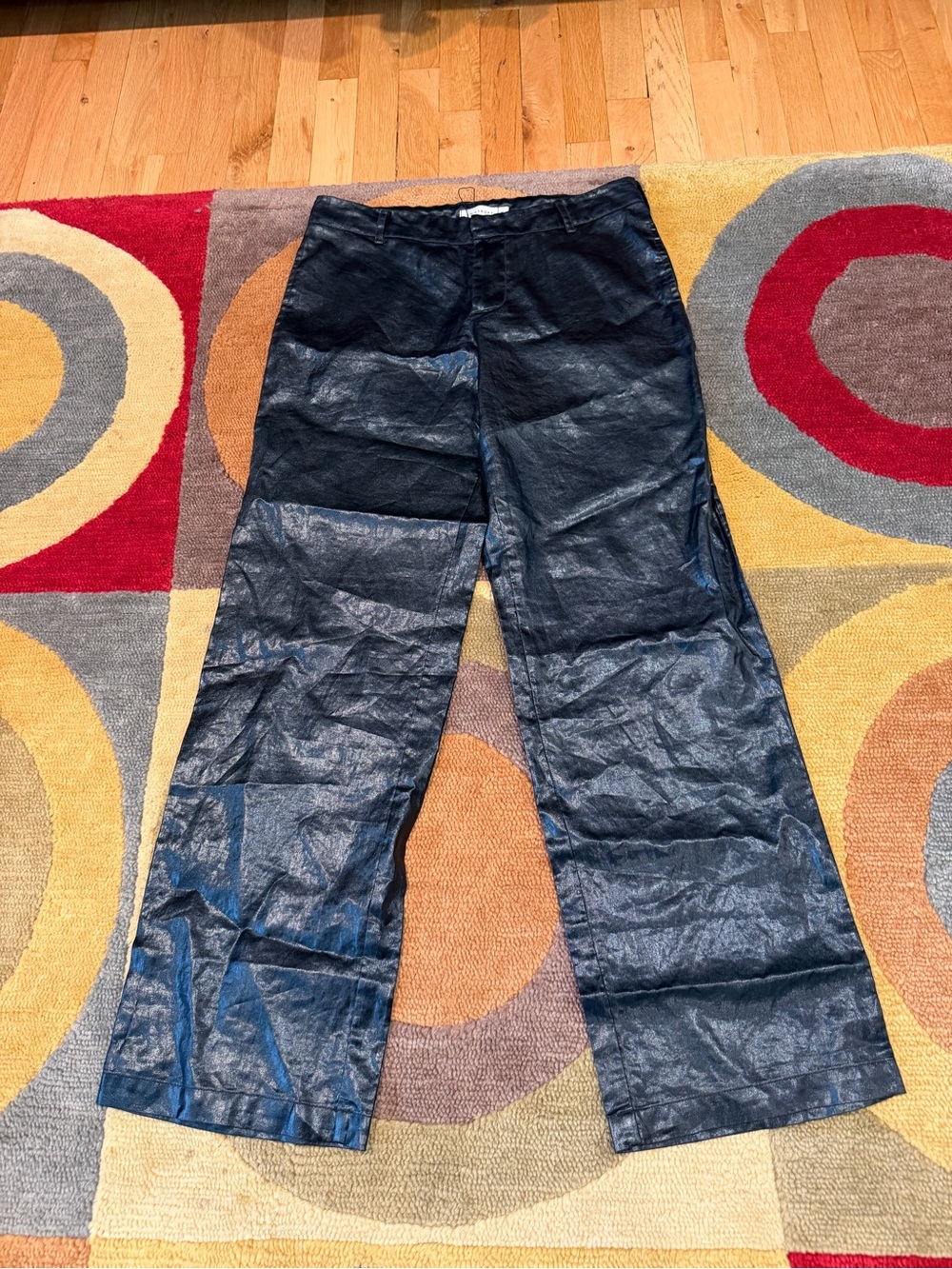NWT Lanhtropy 100% Lino Black Shiny Metallic Pants Women’s Size Medium